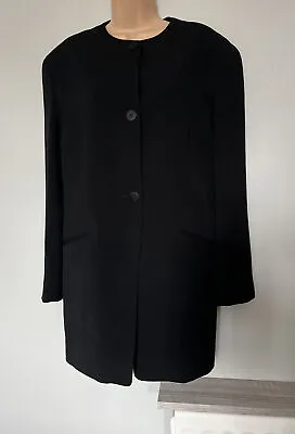 Marilyn Anselm Hobbs Long Black Collarless 100% Wool Vintage Jacket VGC Size 10 • £24.99