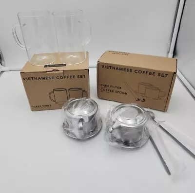 Vietnamese Coffee Maker Filter Phin With Glass Cup & Spoon IDEAL GIFT SET New • $40