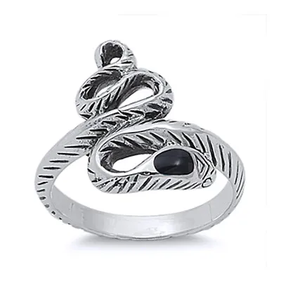 Women 18mm 925 Silver Black Onyx Accented Snake Ladies Vintage Style Ring Band • $28.59