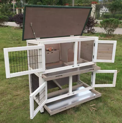 Grey Rabbit Hutch Guinea Pig Hutches Run Runs Large 2 Tier Double Decker Cage  • £129.99