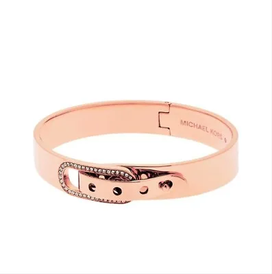 New Michael Kors Rose Gold Glitz Pave Crystal Buckle Tone Oval Bangle Mkj4614971 • $78