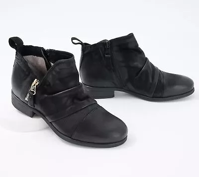 Miz Mooz Slinky Leather Side Zip Ankle Boots Black 39 Used • $50