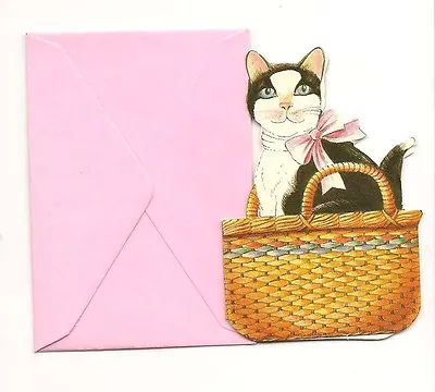 LOT OF 6 Black And White CAT KITTEN Mini Gift CARDS TAGS W/ ENVELOPES VINTAGE • $5