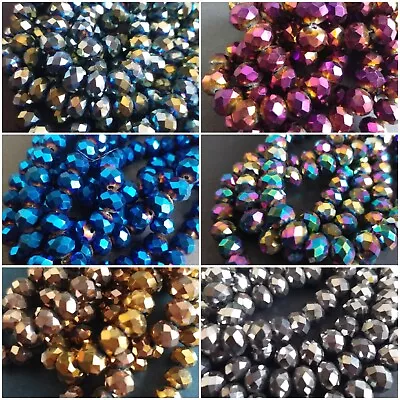 Metallic Rondelle Faceted Glass Beads 8mm One Strand Approx 70 Beads • £2.95