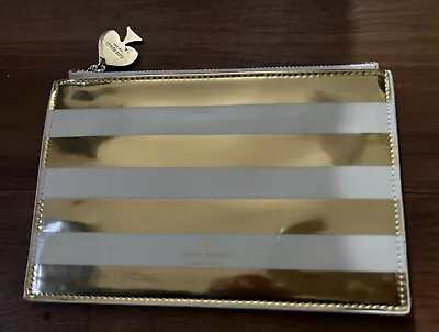 Kate Spade Ivory Gold Striped ZipClosure Gold Hardware Pouch Wallet • £10