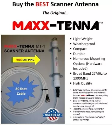 MAXX-TENNA  Air Police Fire EMS Marine Scanner Antenna & 50' Cable FREE SHIP • $57.99