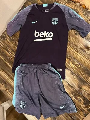 NWT RARE 2018 FC Barcelona Soccer Kids Jersey Uniform Kit Purple Aqua-Youth XXL • $39.95