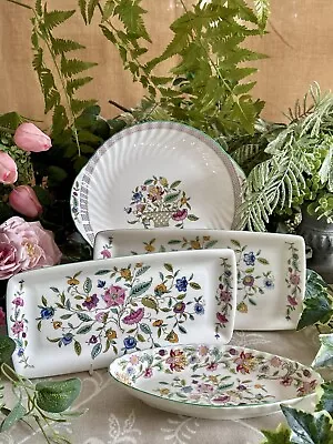 Minton Haddon Hall / Trellis Cake Plate; Oval Dish Two Sandwich Trays Green Rim • £48