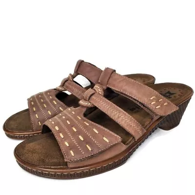 Mephisto Relax Mobils Brown Leather Hook Loop Heel Slide Sandals EU 41 US 11 • $49.99