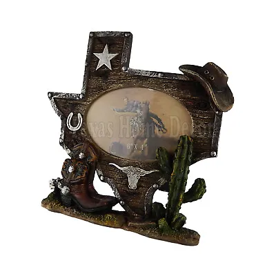 $31.95 • Buy Texas Map Picture Frame Holds 4 X 6  Size Photo Boots Cactus Star Longhorn Boot