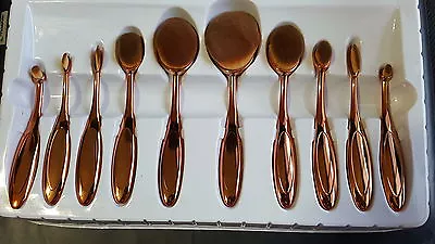 NewToothbrush Shaped10Pc Full RoseGold Oval Cosmetic Makeup Brush Boxed Setsale • $45