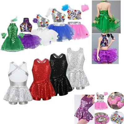 Girls Kids Sequins Ballet Dance Dress Jazz Modern Dance Wear Ballroom Costume • $22.39