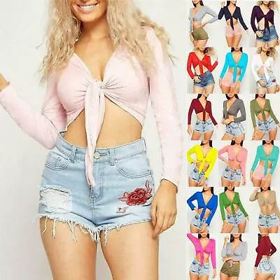 £5.99 • Buy Womens Ladies Front Tie Up Open Shrug Wrap Bolero Long Sleeve Cardigan Crop Top