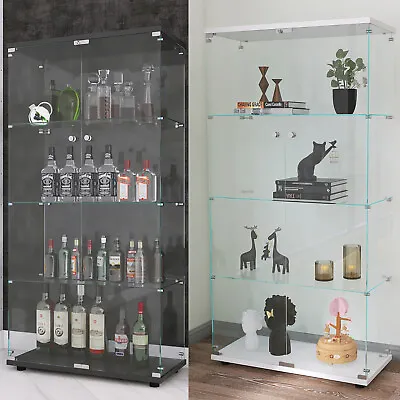 64  Glass Display Cabinet 4 Shelves Floor Standing Curio Bookshelf 4-Tier 2 Door • $269.99