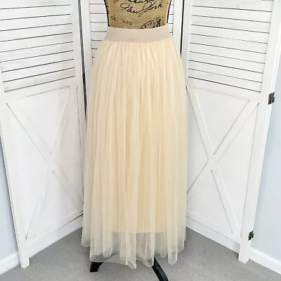 Tulle Tutu Midi Skirt Women Small 4 Cream Elastic Waist Balletcore Layered • $25