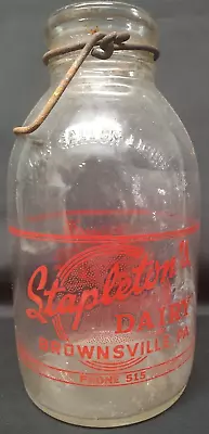 Stapleton's Dairy Brownsville Pa Pennsylvania Red Pyro Half Gallon Milk Bottle • $43