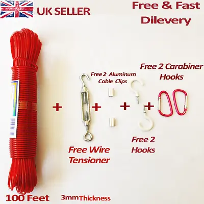 30m Clothes Washing Line  Outdoor Indoor Laundry Drying Rope With Fixing KIt • £9.99