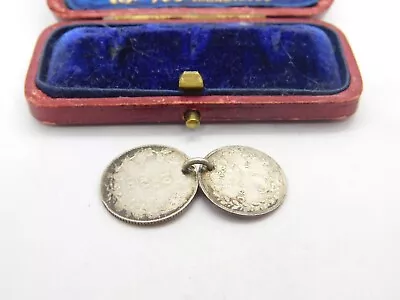 Sterling Silver Watch Chain Coin Fob Threepence & Canadian 10 Cents Antique • $24.66