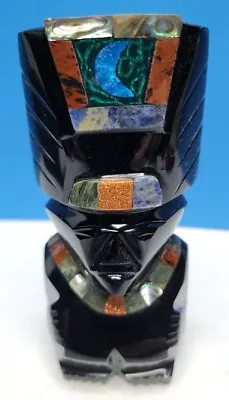 Aztec/Mayan Moon Statue Inlaid & Carved Onyx 4.75” Tall. • $60