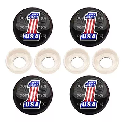 4 Black License Plate Frame Tag Screw Snap Cap Covers - USA NO 1 BLACK BC067 • $9.95