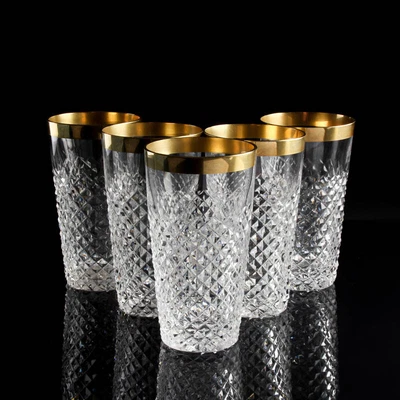 £207.18 • Buy Bohemian Czech Bleikristall Gold Astra Karat Water Glas Set From 5 Vintage