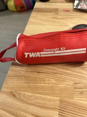 VTG TWA Airlines Travel Red Zippered Overnight Kit Toiletry Bag W/ Accessories • $20