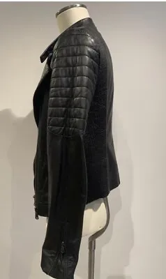 J Brand Womens Leather Full Zip Long Sleeve Leather Jacket Black Size XS • $34.99