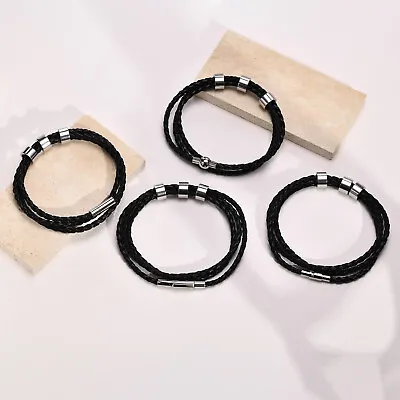 Personalized DIY ID Family Name Braided Leather Bracelet Wristband Xmas Gift • £8.39