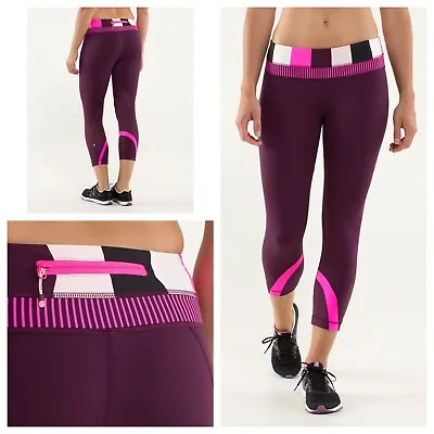 Lululemon Run Inspire Crop II Leggings Women’s Size 8 Purple Pink Colorblock • $29.99