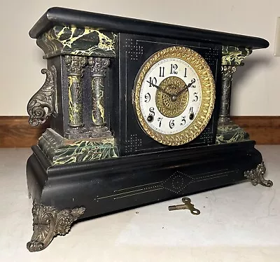 Ingraham 8 Day Time And Bell Strike Black Mantel Shelf Table Desk Clock • $195.32