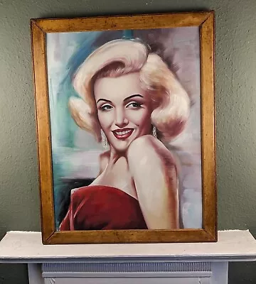 Vintage Portrait Of Marilyn Monroe Real Painting Oil Canvass Board 31x24 Inches • £120