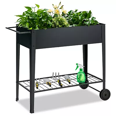 Costway Raised Garden Bed Elevated Planter Box On Wheels Steel Planter W/Shelf • $75.98