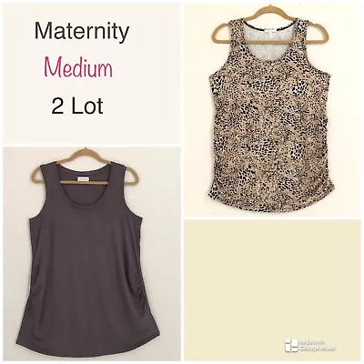 Maurices Maternity Ruched Side Tank Tops Medium Animal Print Mauve Brown 2 LOT • $10.90