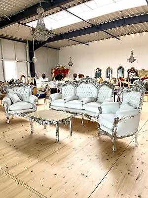 French Louis Style Settee Sofa Set In White Retro Baroque Handmade Style Decor • £2043.30