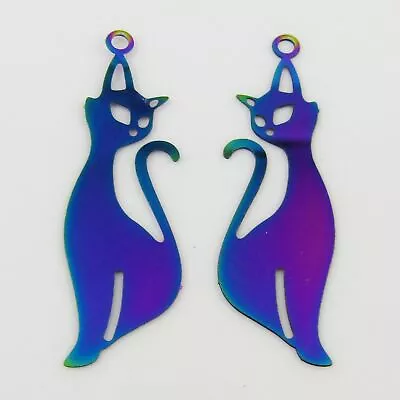 Bulk 6pce Laser Cut Cat Charm Pendant Earring Component SSteel 39x12mm • $7.95