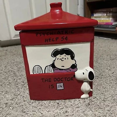 Peanuts Lucy Cookie Jar Ceramic Snoopy Psychictric Help 5 Cents 10”x 6 1/2” • $98