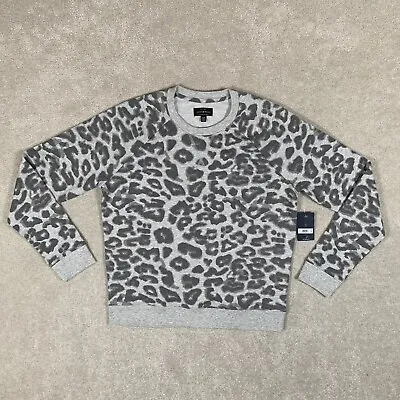 NEW Lucky Brand Women’s Leopard Crew Neck Sweatshirt Medium Gray $64 • $19.99
