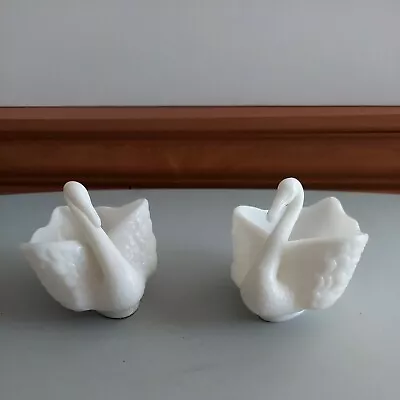 Vintage  -Pair Of Milk Glass Swan Dishes - Trinket Nuts Candy Marked Imperial • $22.50