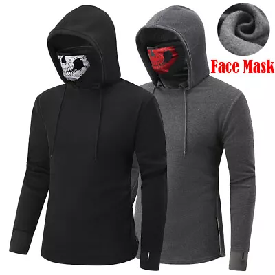 Face Men's Mask Skull Hoodies Drawstring Pullover Jumper Costume Sweatshirts • £16.75