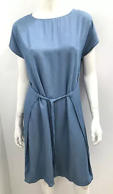 KUWAII Melbourne [sz 8 ] Blue Pinstripe Chambray Tie Waist Dress • $35