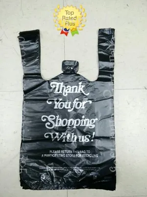 $7.25 • Buy 10 X 5 X 18  HDPE Black Thank You Plastic T-Shirt Bags 1/8 Retail Shopping Bags