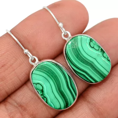 Natural Malachite - Congo 925 Sterling Silver Earrings Jewelry CE28247 • $11.99