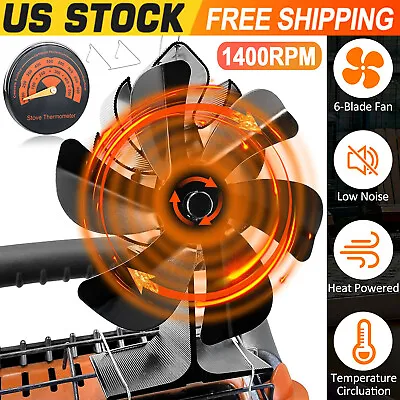6 Blades Fireplace Stove Fan Heat Powered Stove Fan Eco Heater For Wood Burning • $28.99
