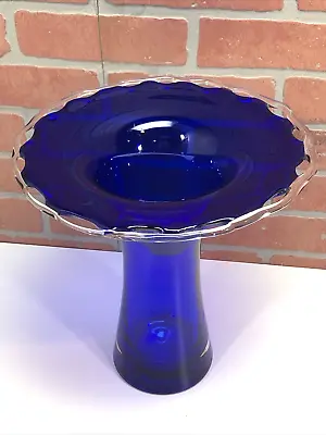 Massive EXTRA LARGE Vintage Blown ART Glass COBALT BLUE Vase Scalloped Rim MCM • £61.76