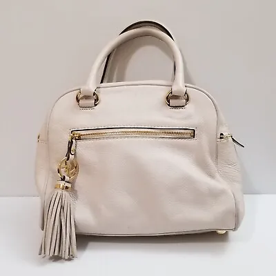 Michael Kors Knox Charm Tassel Bag Satchel Beige Pebbled Leather Crossbody Purse • $34.99