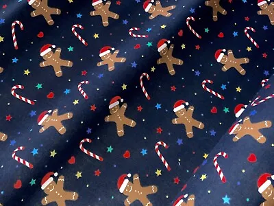 £3 • Buy Christmas Gingerbread Man / Men  Candy Canes  Polycotton Fabric * * FREE POST *
