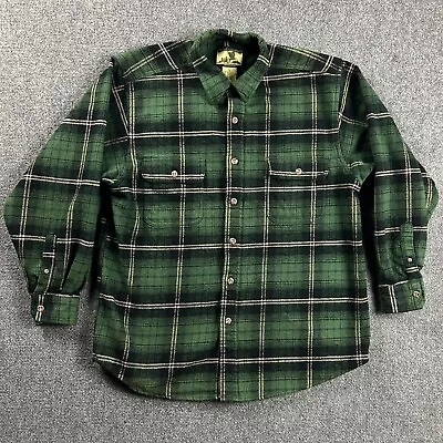 Field & Stream Flannel Shirt Mens Large Plaid Green Heavyweight Double Pockets • $9.97