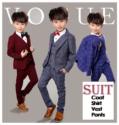 Boys Suits 4 Piece Wedding Suit Prom Page Boy Baby Formal Party 3 Colours • £12.09