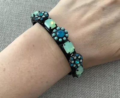 NEW RARE MARIANA Black Toned Green Blue Swarovski Chrystal Bead Bangle Bracelet • $69.99