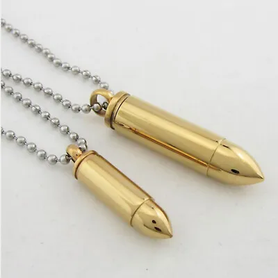 Mens Pendant Necklace Stainless Steel Bullet Style Charm Chain Fashion Jewelry • $7.98